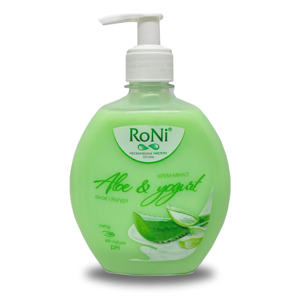 Крем-мило рідке Aloe&Yogurt з гліцерином дозатор RoNi 450мл Крем-мило рідке Aloe&Yogurt з гліцерином дозатор RoNi 450мл