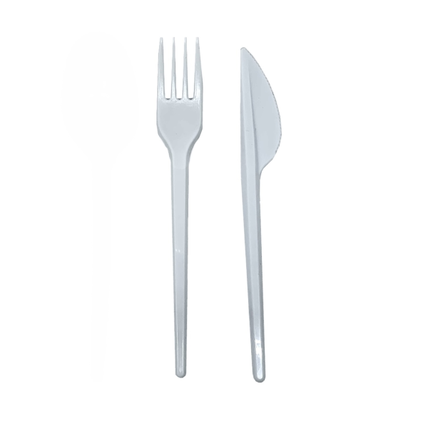 Комплект одноразовий виделка+ніж білий з серветкою Комплект одноразовий виделка+ніж білий з серветкою